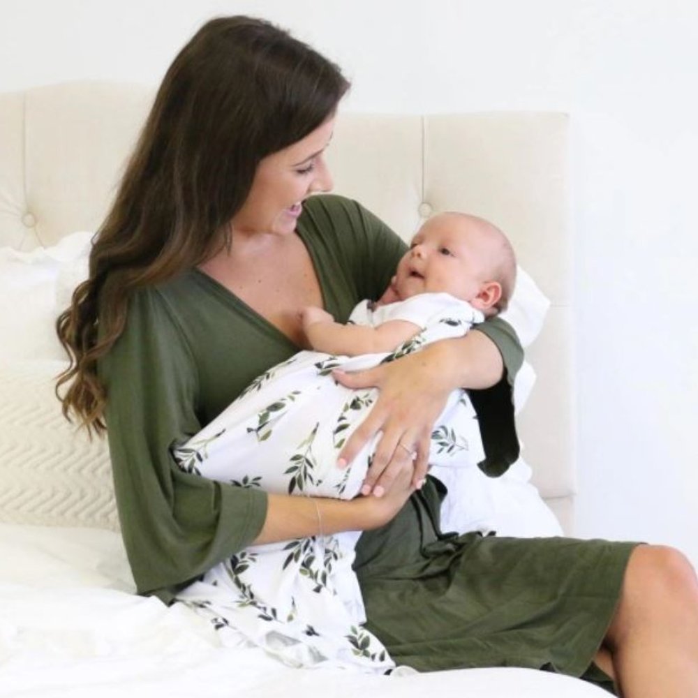 SOLID OLIVE BAMBOO KNIT MATERNITY ROBE